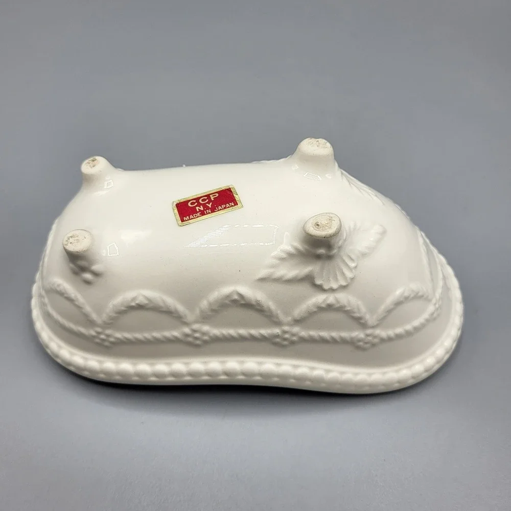 Vintage CCP NY Miniature Bathtub Soap Dish White Ceramic Embossed Made in Japan